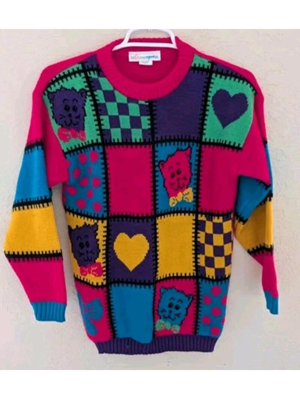Vintage Brisbane Express Neon Bright Colored Sweater Made in USA 80's girls S